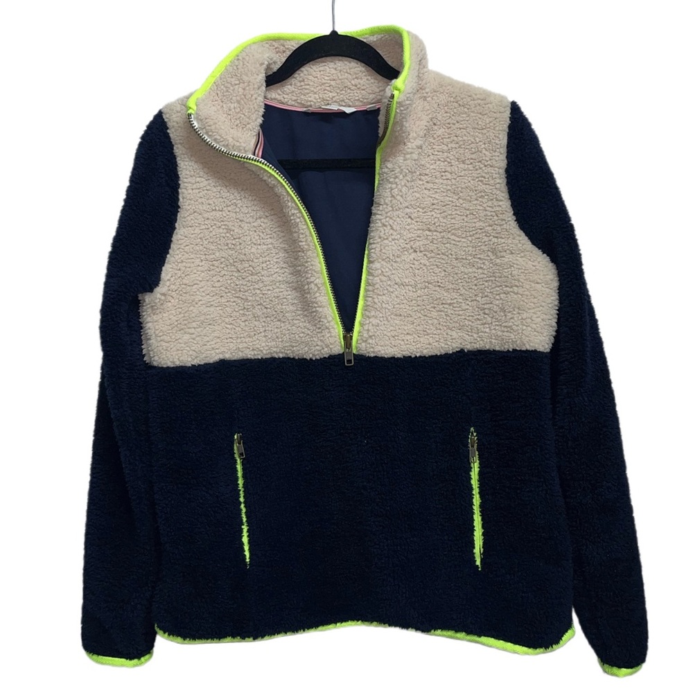 Boden Greta Teddy Bear Fleece Pullover Women's Size 6 Navy/Ecru